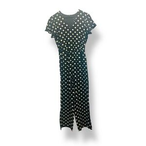 En Focus Studio Polka Dot Jumpsuit Size 6 Black Cream Spot Print Flutter Sleeve